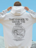 Wave Graphics Letter Print Loose Casual Fleece Hoodies
