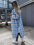 Plaid Trench Coat Fashionable Lengthened Plaid Shirt Women's Coat