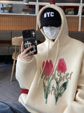Men Hoodie Vintage Tulip Sweater Men's Spring and Autumn Hooded Couple Jacket