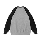 Men Hoodie Color-Block Raglan Sleeves Inkjet Sweater Flocking Letter Embroidery Pullover Loose