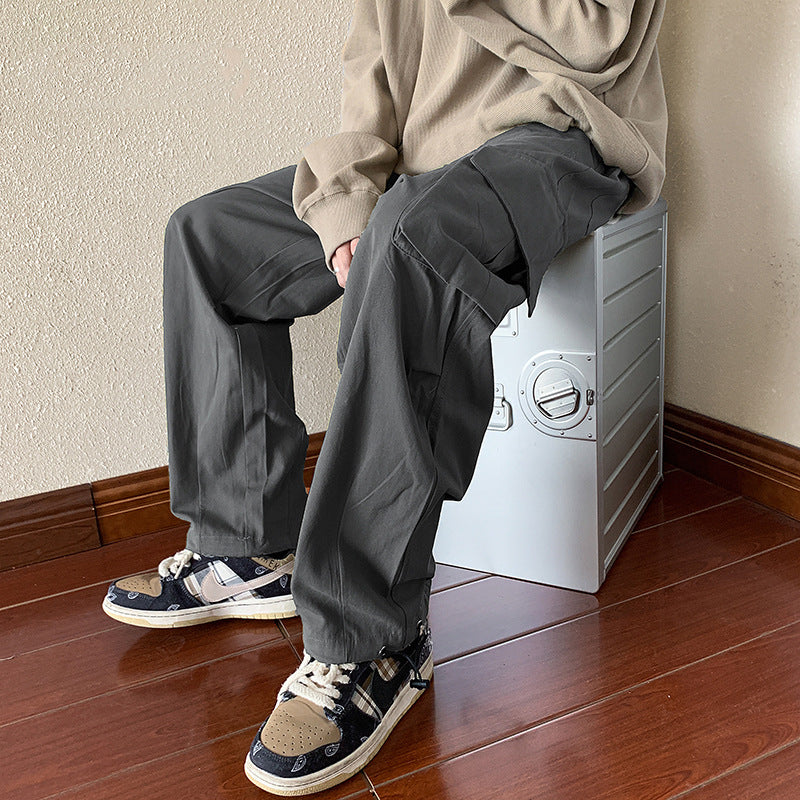 Men Sweatpants Gray Overalls Men's Autumn Loose Wide Leg Leisure