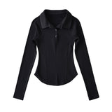 Women T-Shirt Spring Hem Tight Long Sleeve T-shirt Top