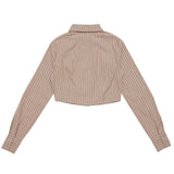 Women Long Sleeve Shirt Women's Spring and Autumn Leisure Embroidered Short Long Sleeve Shirt with Vertical Stripes