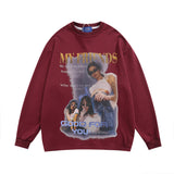 Men Hoodie Print round Neck Loose Sweatshirt Boys Loose Long Sleeve Casual