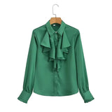 Women T-Shirt Shirt Women's Spring Single-Breasted Petal Long Sleeve Lapel Shirt