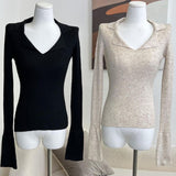 Women Long Sleeve Shirt Slim Fit V-neck Bottoming Shirt
