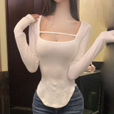 Women Long Sleeve Shirt Bottoming Shirt Curved Top Autumn Long Sleeve