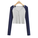 Women T-Shirt Autumn Long Sleeve V-neck Short Hood T-shirt