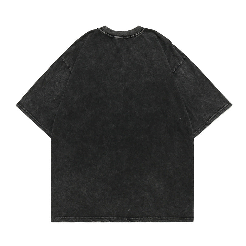 Men T Shirt Vintage Washed and Worn Hip Hop Casual Short Sleeve T-shirt