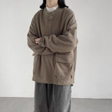 Men Hoodie round Neck Waffle Sweater Ins Loose Men and Women