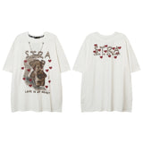 Men T Shirt Bear Graffiti Short Sleeve T-shirt Men and Women Loose-Fitting Casual round-Neck