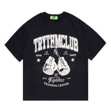Men's T Shirt Letter Print Short-Sleeve T-shirt Men's and Women's Retro Loose round Neck