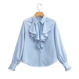 Women T-Shirt Shirt Women's Spring Single-Breasted Petal Long Sleeve Lapel Shirt