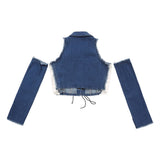 Women Vest Washed and Worn Stitching Edging Pocket Short Top