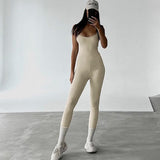 Women Jumpsuit Sports Yoga U-Shaped Spaghetti Straps Sleeveless One-Piece Trousers