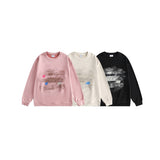 Unisex Hoodie Retro Crew Neck Pullover Pink Sweatshirt Men's and Women's Tops