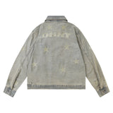 Men Denim Jacket Washed Do the Old Cowboy Coat Men's Embroidered Lapel Jacket