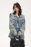 Unisex Jacket Autumn Washed Padded Shoulder Denim Coat Women's Clothing