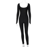Women Jumpsuit Winter Fashion U-Neck Long-Sleeved Jumpsuit