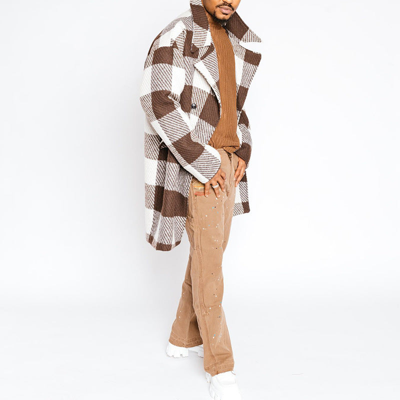 Men Jack Men's Overcoat Coat Plaid Trench Coat Autumn and Winter
