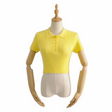 Women T-Shirt Knitwear Women's Spring Knitted Short Sleeve Polo Collar