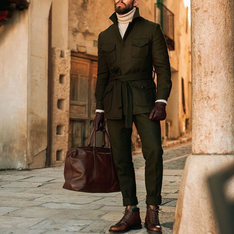 Men Jack Autumn and Winter Men's Stand Collar Woolen Trench Coat