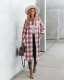 Plaid Trench Coat Spring and Autumn Women's Long Sleeve Plaid Printed