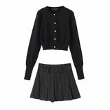 Women Skirt Retro College Style Striped Skirt Ins