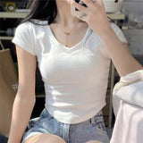 Women T-Shirt Summer V-neck Short Sleeve T-shirt