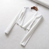Women T-Shirt Spring round Neck Long Sleeve Short T-shirt Bottoming Shirt