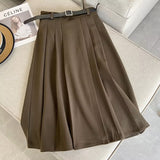 Women Skirt Autumn and Winter Woolen Skirt A- Line Dress Belt