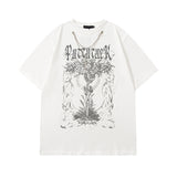 Men T Shirt Hip Hop Necklace Dark Short-Sleeved T-shirt Men and Women Loose Couple