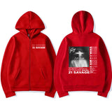 Rapper 21 Savage I Am I Was Album Cover Zipper Sweatshir