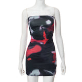 Women Dresses Spring Tube Top Print Short Dress