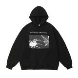 Men Hoodie Trendy Patch Spider Web Hooded Sweater Men's Autumn and Winter Long Sleeve Loose