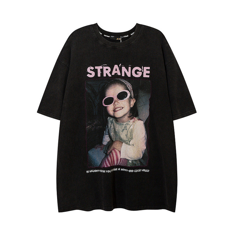 Men T Shirt Vintage Portrait Printing Printed Short Sleeve T-shirt for Men and Women Couple