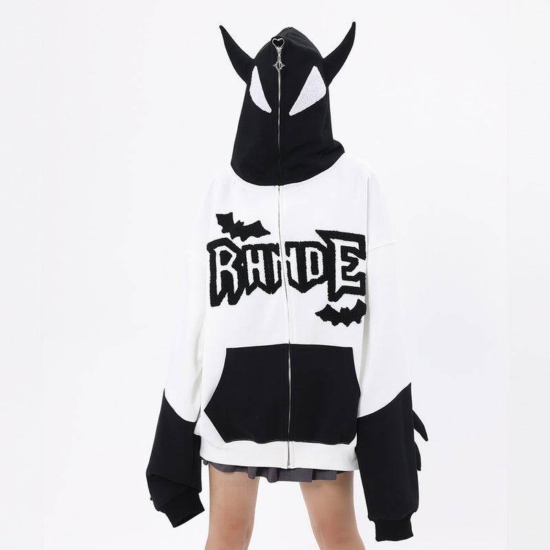 Women Hoodie Hooded Sweater Women's Color Matching Letters Autumn and Winter Loose