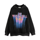 Men Hoodie Letter Printed Hoodie Men's Loose Pullover Long Sleeve Worn Looking Washed-out Hoodie