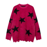 Men Long Sleeve Shirt Five-Pointed Star Contrast Color Jacquard Sweater for Men and Women Idle Style Couple Sweater