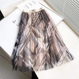 Women Skirt Spring/Summer Mesh Floral Print Pleated Skirt Skirt