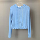 Women Long Sleeve Shirt Hooded Zipper Sweatshirt Long Sleeve Short Top Tube Top Vest