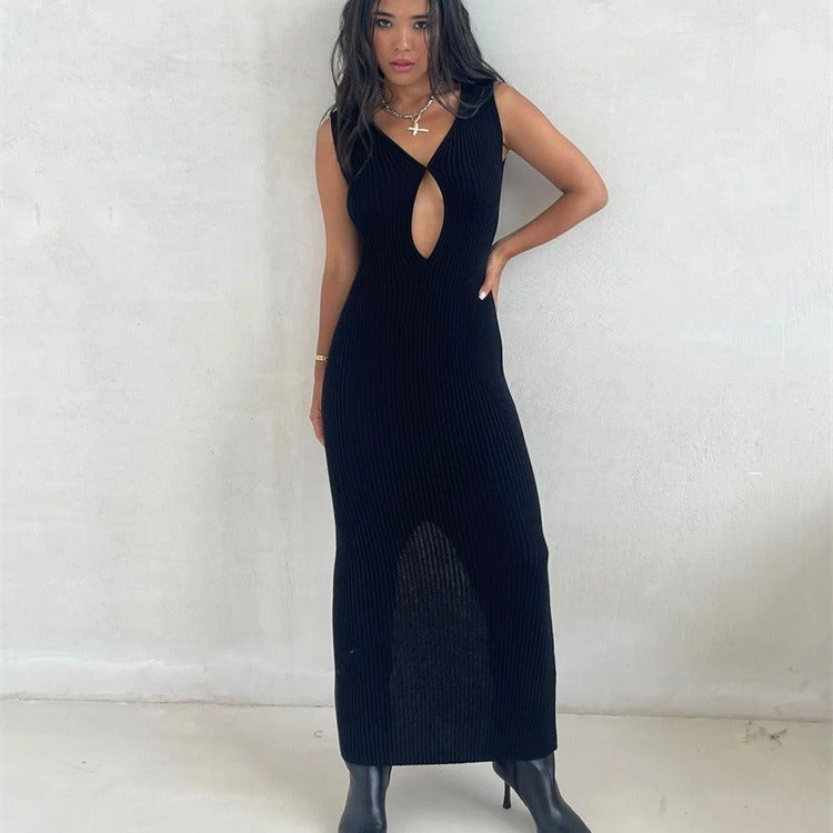 Women Sweater Dress Sexy Cutout Tight Skirt Knitted Spring/Summer