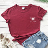 Cute Bee Kind Pocket Print T-shirt Funny Women Inspirationa