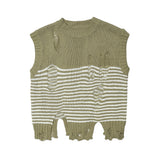 Women Vest Ripped Striped Knitted Vest for Girls Short Summer Sleeveless