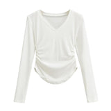 Women T-Shirt Spring and Autumn Women's Slim V-neck Long-Sleeved T-shirt