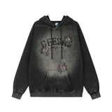 Men Hoodie Spider Letter Embroidered Washed Distressed Hooded Sweater
