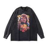 Men Long Sleeve Shirt Printed Washed Long Sleeve Bottoming Hiphop Long Sleeve T-shirt for Men