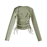 Women T-shirt Spring and Autumn Slim Fit Square Collar Long Sleeve T-shirt Women's Short
