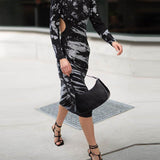 Women Desses Printed Dress Slim Fit round Neck Long Sleeves Hip Skirt