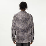Men Long Sleeved T Shirt Woven Plaid Shirt Coat Men's Spring and Autumn Long-Sleeve Zipper Shirt Loose